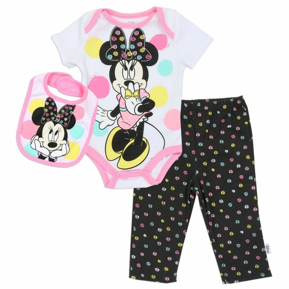MINNIE MOUSE Girls 0-9M Newborn 3-Piece Creeper Pa